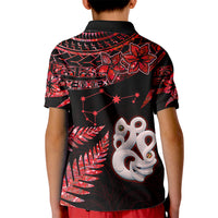 Custom Matariki Kid Polo Shirt NZ New Year Manaia with Paua Shell - Red LT9 - Polynesian Pride