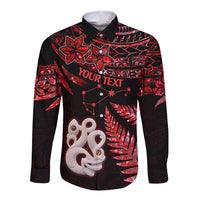 Custom Matariki Long Sleeve Button Shirt NZ New Year Manaia with Paua Shell - Red LT9 Unisex Red - Polynesian Pride