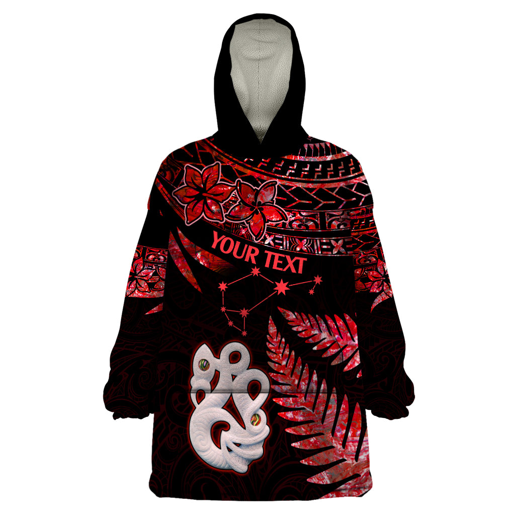 Custom Matariki Wearable Blanket Hoodie NZ New Year Manaia with Paua Shell - Red LT9 One Size Red - Polynesian Pride