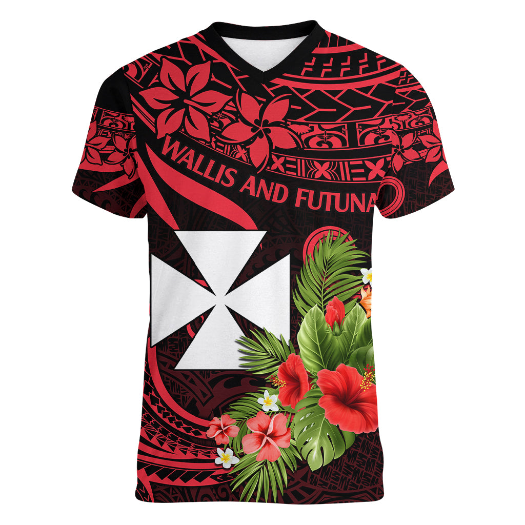 Wallis and Futuna Women V Neck T Shirt Happy Territory Day LT9 Female Red - Polynesian Pride