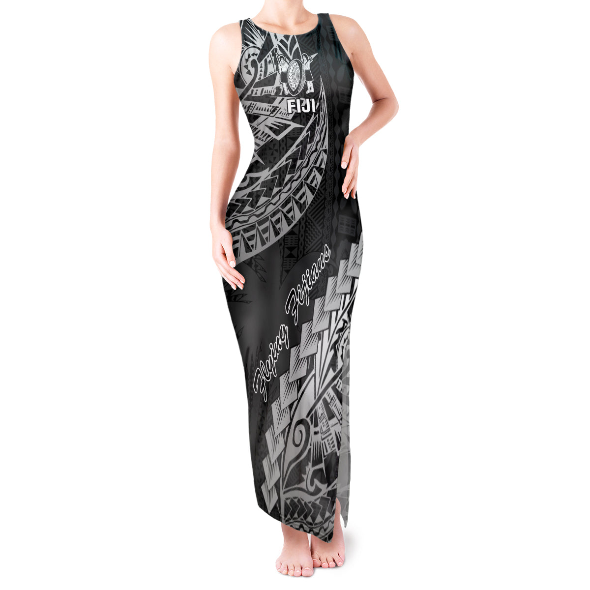 Fiji Rugby Tank Maxi Dress Kaiviti Fijian Tribal World Cup Black LT9 Women Black - Polynesian Pride