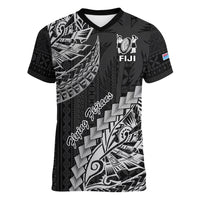 Fiji Rugby Women V Neck T Shirt Kaiviti Fijian Tribal World Cup Black LT9 Female Black - Polynesian Pride