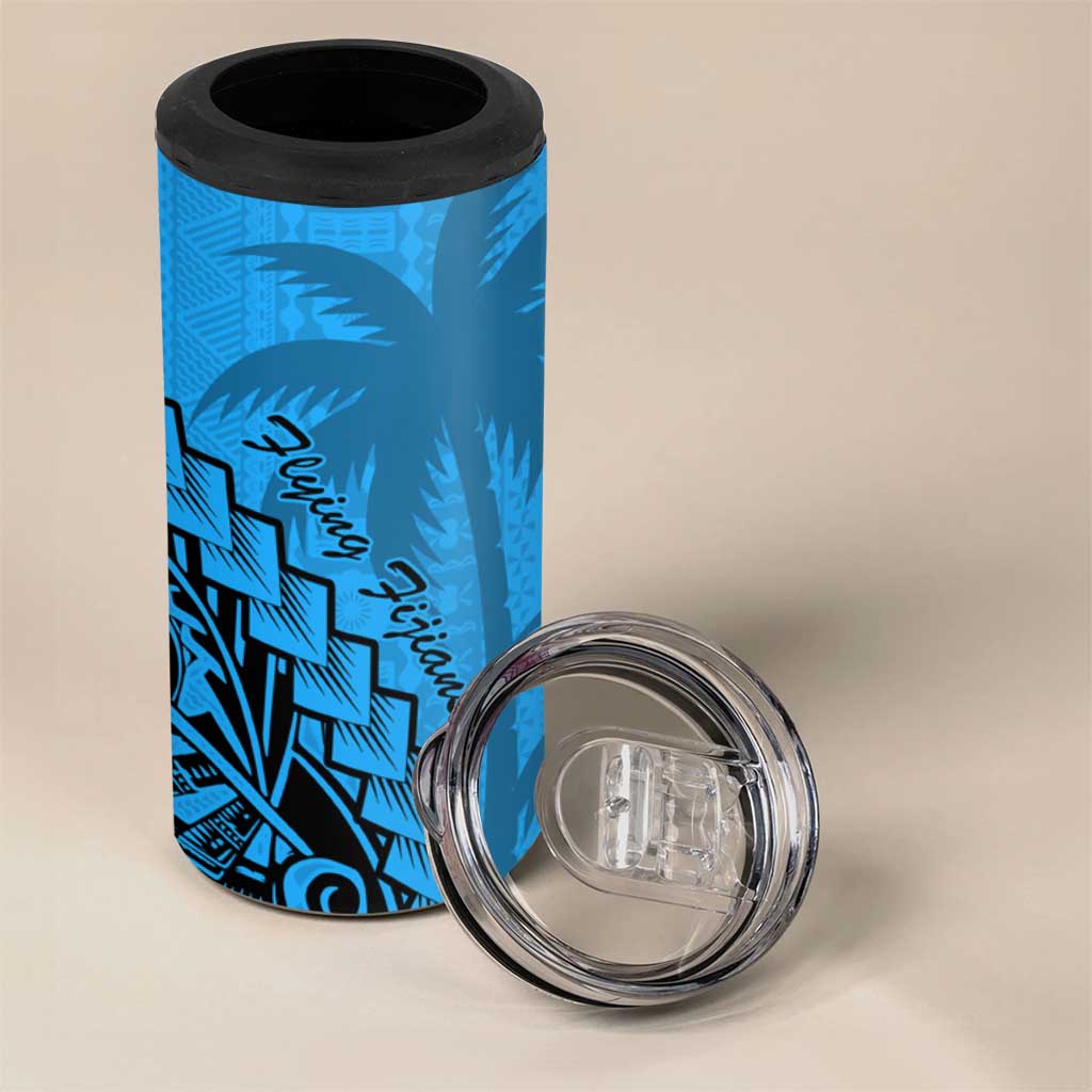Blue Fiji Rugby 4 in 1 Can Cooler Tumbler Kaiviti Fijian Tribal World Cup