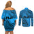 Fiji Rugby Couples Matching Off Shoulder Short Dress and Long Sleeve Button Shirt Kaiviti Fijian Tribal World Cup Blue No1 LT9 - Polynesian Pride