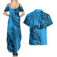 Fiji Rugby Couples Matching Summer Maxi Dress and Hawaiian Shirt Kaiviti Fijian Tribal World Cup Blue No1 LT9 - Polynesian Pride