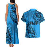 Fiji Rugby Couples Matching Tank Maxi Dress and Hawaiian Shirt Kaiviti Fijian Tribal World Cup Blue No1 LT9 - Polynesian Pride