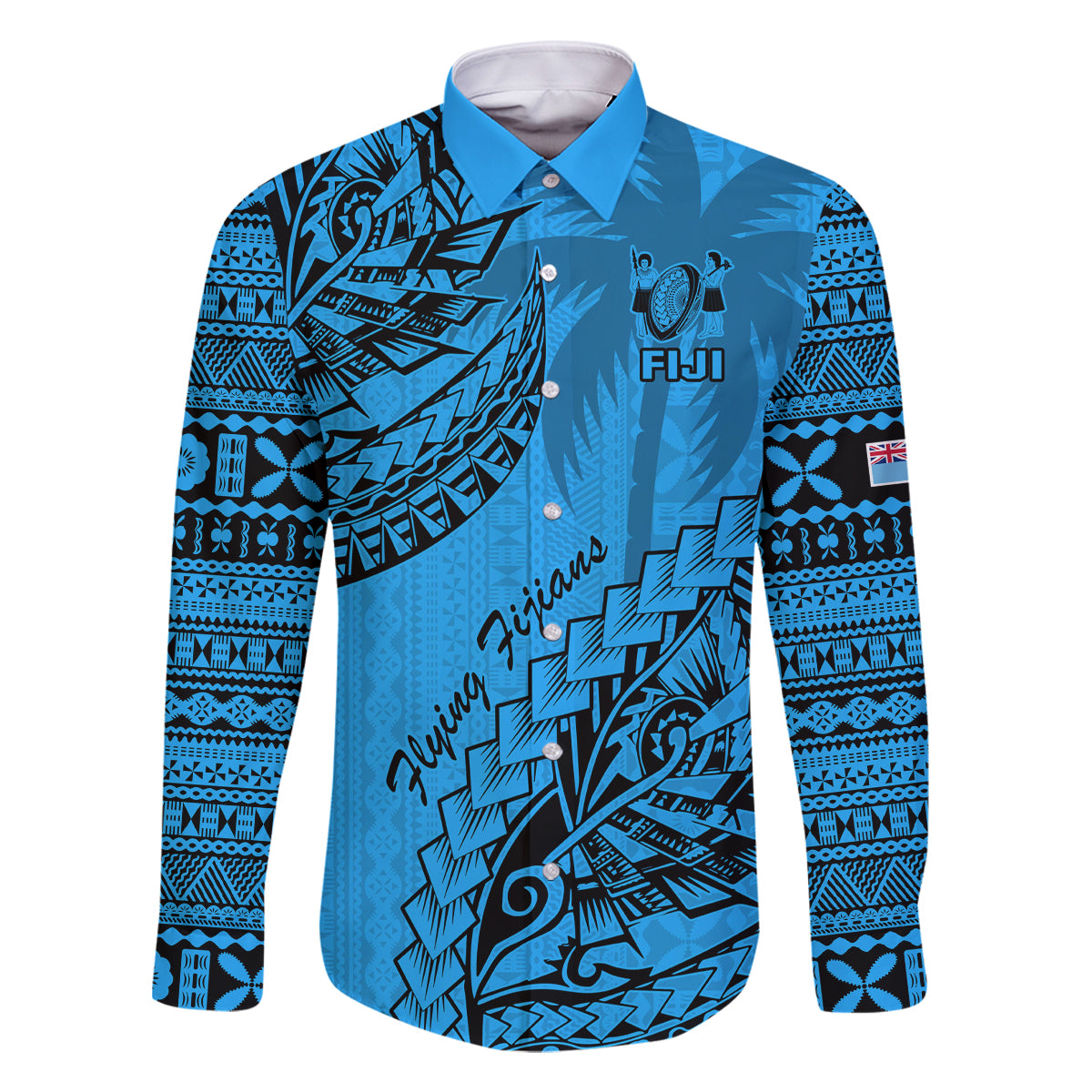 Fiji Rugby Family Matching Long Sleeve Bodycon Dress and Hawaiian Shirt Kaiviti Fijian Tribal World Cup Blue No1 LT9 Dad's Shirt - Long Sleeve Blue - Polynesian Pride