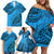 Fiji Rugby Family Matching Off Shoulder Short Dress and Hawaiian Shirt Kaiviti Fijian Tribal World Cup Blue No1 LT9 - Polynesian Pride