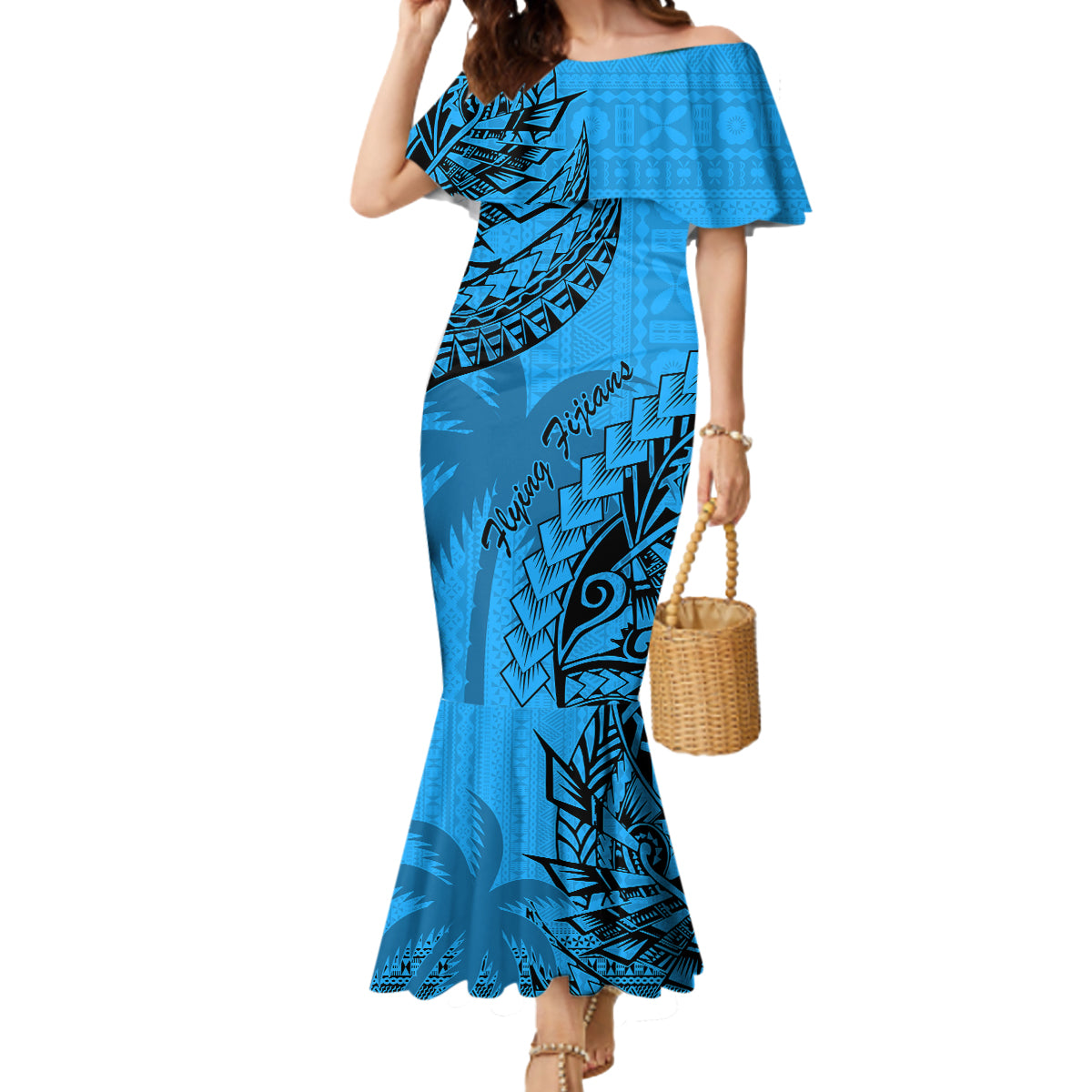 Fiji Rugby Mermaid Dress Kaiviti Fijian Tribal World Cup Blue No1 LT9 Women Blue - Polynesian Pride