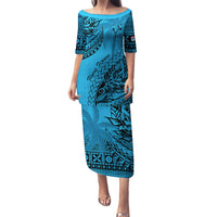 Fiji Rugby Puletasi Kaiviti Fijian Tribal World Cup Blue No1 LT9 Long Dress Blue - Polynesian Pride