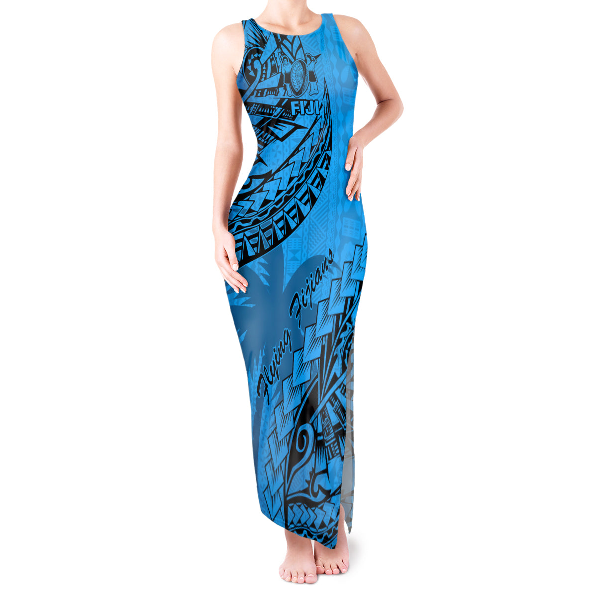 Fiji Rugby Tank Maxi Dress Kaiviti Fijian Tribal World Cup Blue No1 LT9 Women Blue - Polynesian Pride