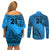 Custom Fiji Rugby Couples Matching Off Shoulder Short Dress and Long Sleeve Button Shirt Kaiviti Fijian Tribal World Cup Blue No1 LT9 - Polynesian Pride