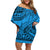 Custom Fiji Rugby Family Matching Off Shoulder Short Dress and Hawaiian Shirt Kaiviti Fijian Tribal World Cup Blue No1 LT9 Mom's Dress Blue - Polynesian Pride