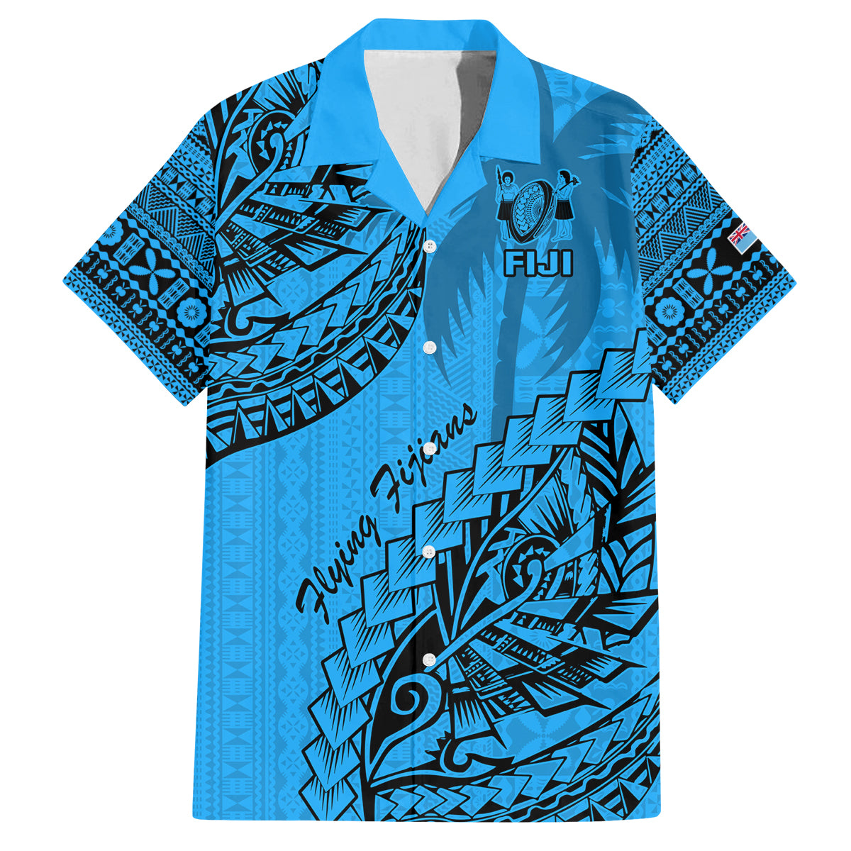 Custom Fiji Rugby Family Matching Puletasi Dress and Hawaiian Shirt Kaiviti Fijian Tribal World Cup Blue No1 LT9 Dad's Shirt - Short Sleeve Blue - Polynesian Pride