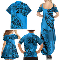 Custom Fiji Rugby Family Matching Summer Maxi Dress and Hawaiian Shirt Kaiviti Fijian Tribal World Cup Blue No1 LT9 - Polynesian Pride