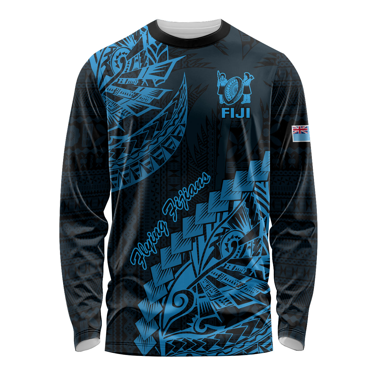 Fiji Rugby Long Sleeve Shirt Kaiviti Fijian Tribal World Cup Blue No2 LT9 Unisex Blue - Polynesian Pride