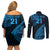 Custom Fiji Rugby Couples Matching Off Shoulder Short Dress and Long Sleeve Button Shirt Kaiviti Fijian Tribal World Cup Blue No2 LT9 - Polynesian Pride