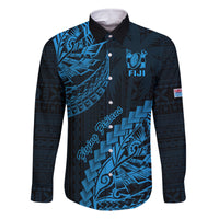 Custom Fiji Rugby Family Matching Tank Maxi Dress and Hawaiian Shirt Kaiviti Fijian Tribal World Cup Blue No2 LT9 Dad's Shirt - Long Sleeve Blue - Polynesian Pride