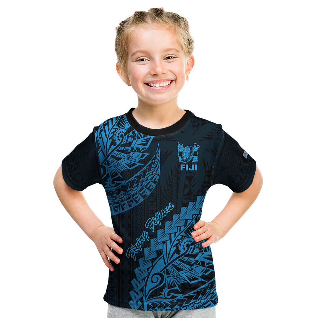 Custom Fiji Rugby Kid T Shirt Kaiviti Fijian Tribal World Cup Blue No2 LT9 Blue - Polynesian Pride