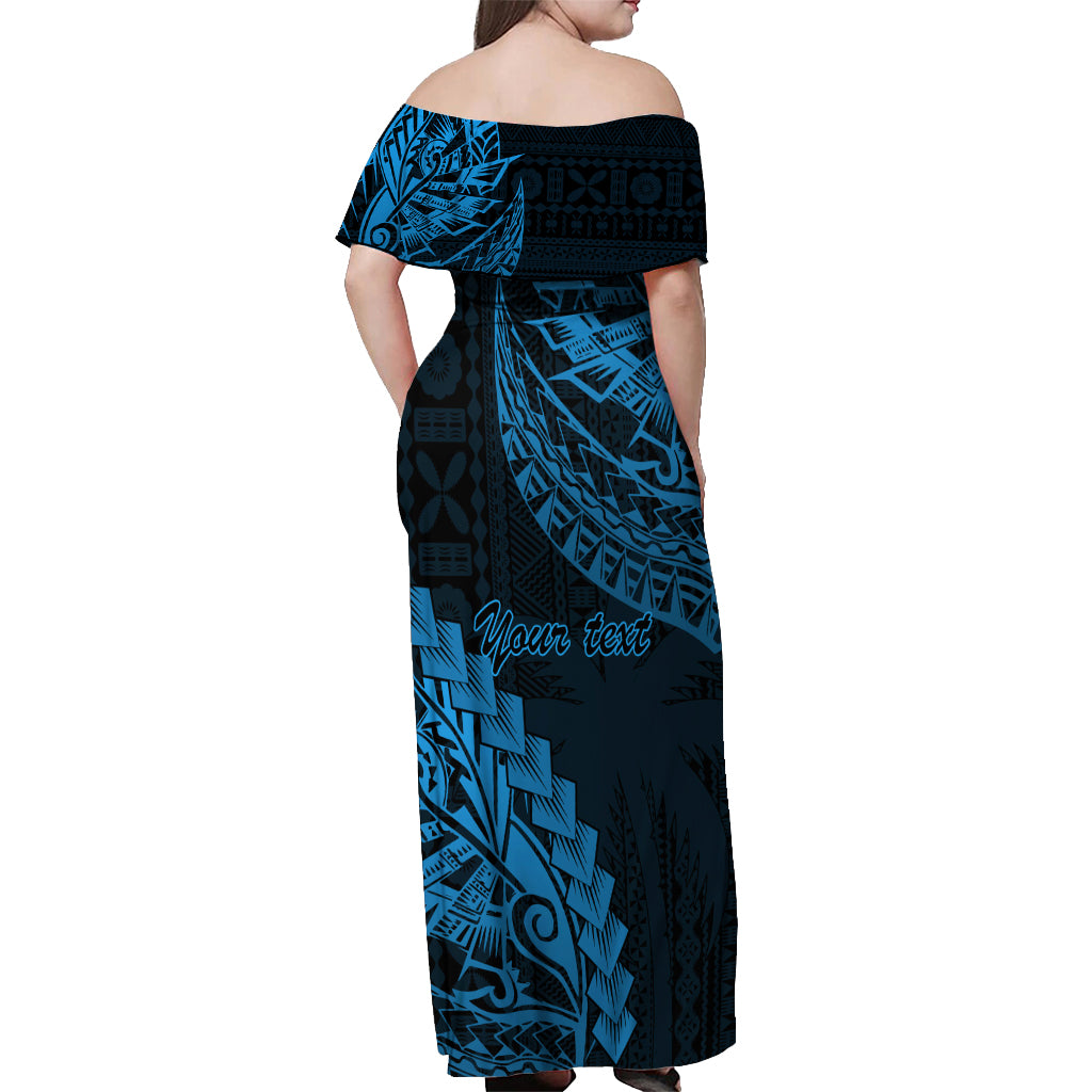 Custom Fiji Rugby Off Shoulder Maxi Dress Kaiviti Fijian Tribal World Cup Blue No2 LT9 - Polynesian Pride