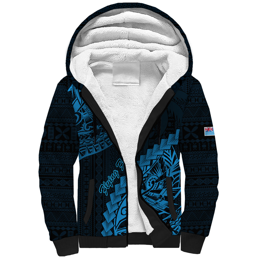 Custom Fiji Rugby Sherpa Hoodie Kaiviti Fijian Tribal World Cup Blue No2 LT9 Unisex Blue - Polynesian Pride