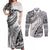 Fiji Rugby Couples Matching Off Shoulder Maxi Dress and Long Sleeve Button Shirt Kaiviti Fijian Tribal World Cup White LT9 White - Polynesian Pride