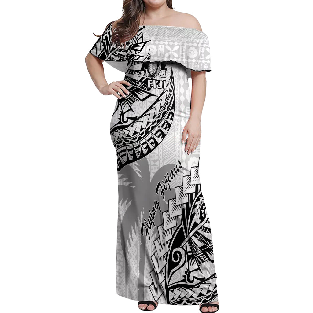 Fiji Rugby Off Shoulder Maxi Dress Kaiviti Fijian Tribal World Cup White LT9 Women White - Polynesian Pride