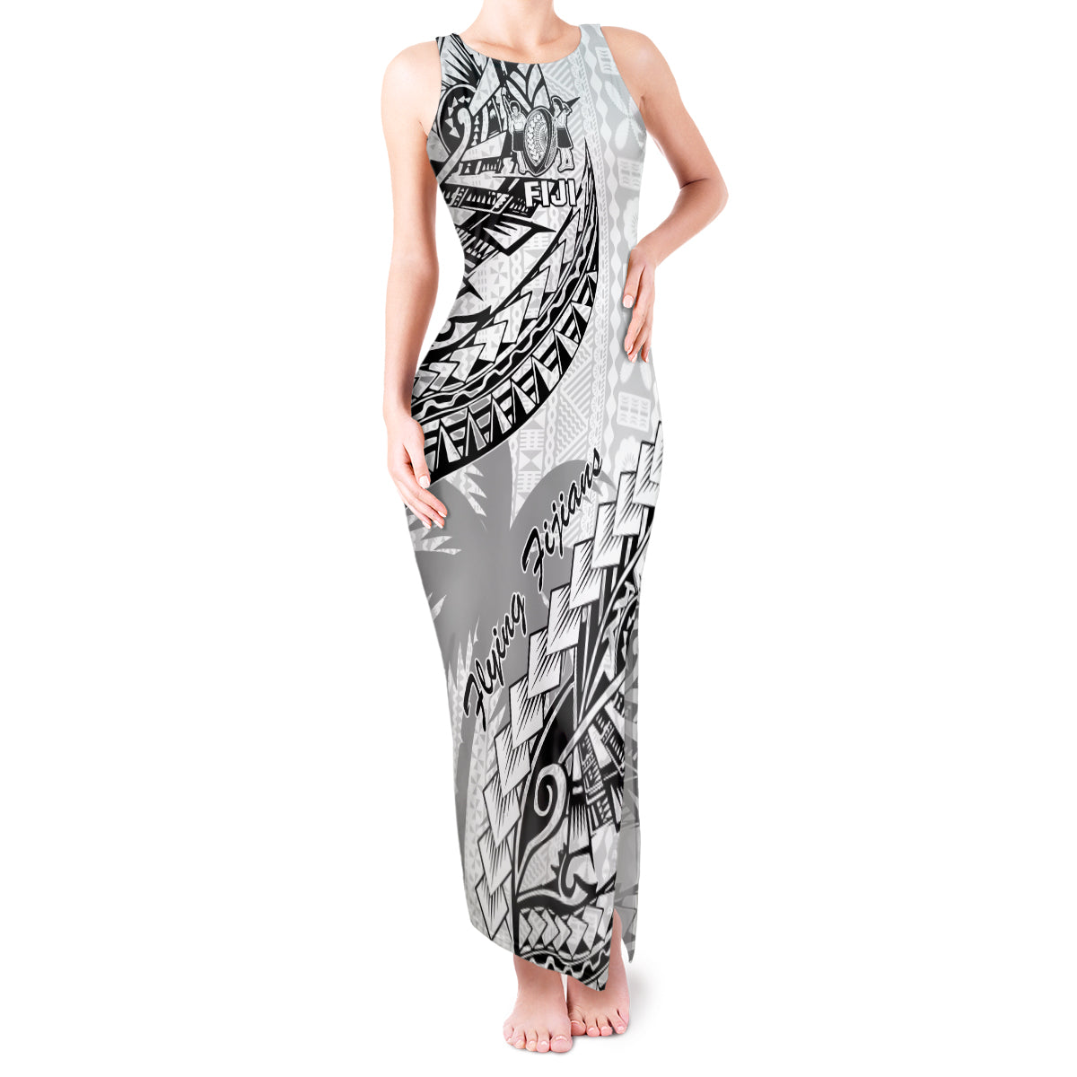 Fiji Rugby Tank Maxi Dress Kaiviti Fijian Tribal World Cup White LT9 Women White - Polynesian Pride