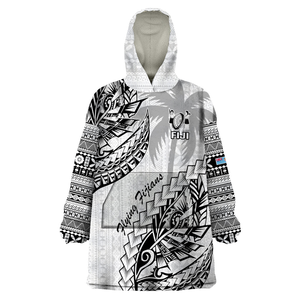 Fiji Rugby Wearable Blanket Hoodie Kaiviti Fijian Tribal World Cup White LT9 One Size White - Polynesian Pride