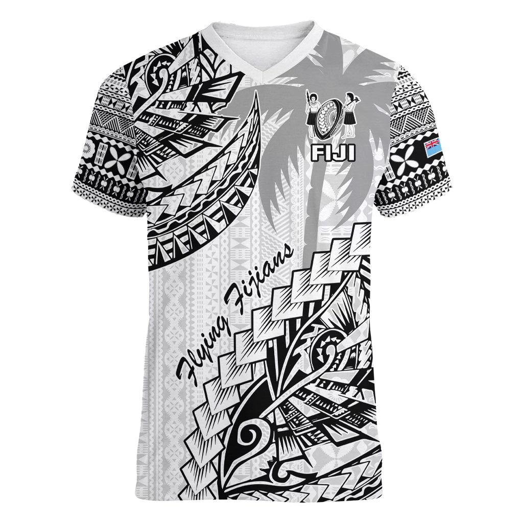 Fiji Rugby Women V Neck T Shirt Kaiviti Fijian Tribal World Cup White LT9 Female White - Polynesian Pride