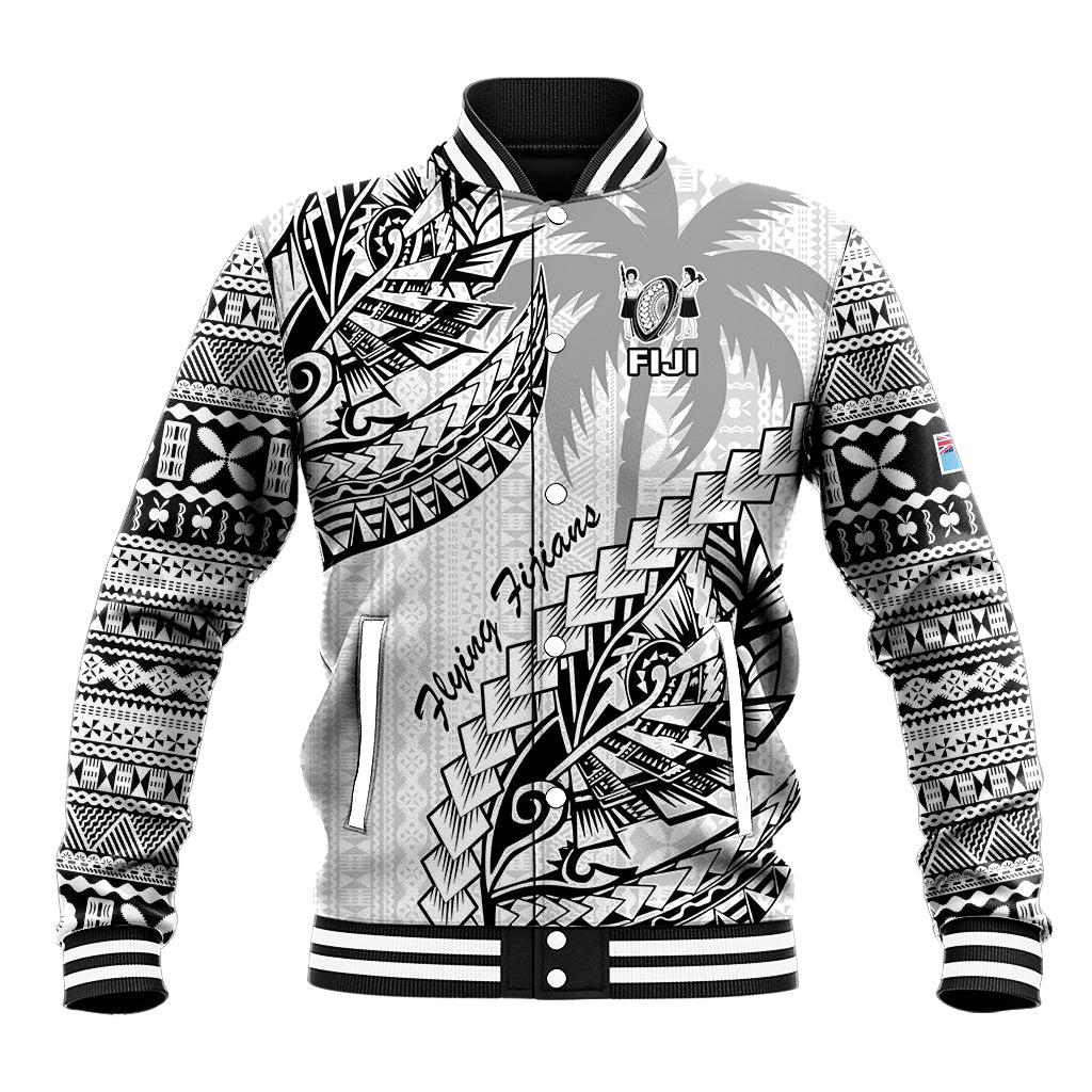 Custom Fiji Rugby Baseball Jacket Kaiviti Fijian Tribal World Cup White LT9 Unisex White - Polynesian Pride