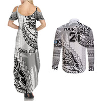 Custom Fiji Rugby Couples Matching Summer Maxi Dress and Long Sleeve Button Shirt Kaiviti Fijian Tribal World Cup White LT9 - Polynesian Pride