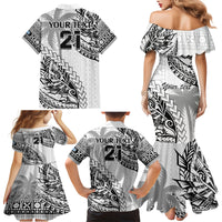 Custom Fiji Rugby Family Matching Mermaid Dress and Hawaiian Shirt Kaiviti Fijian Tribal World Cup White LT9 - Polynesian Pride