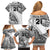 Custom Fiji Rugby Family Matching Off Shoulder Short Dress and Hawaiian Shirt Kaiviti Fijian Tribal World Cup White LT9 - Polynesian Pride