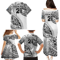 Custom Fiji Rugby Family Matching Puletasi Dress and Hawaiian Shirt Kaiviti Fijian Tribal World Cup White LT9 - Polynesian Pride
