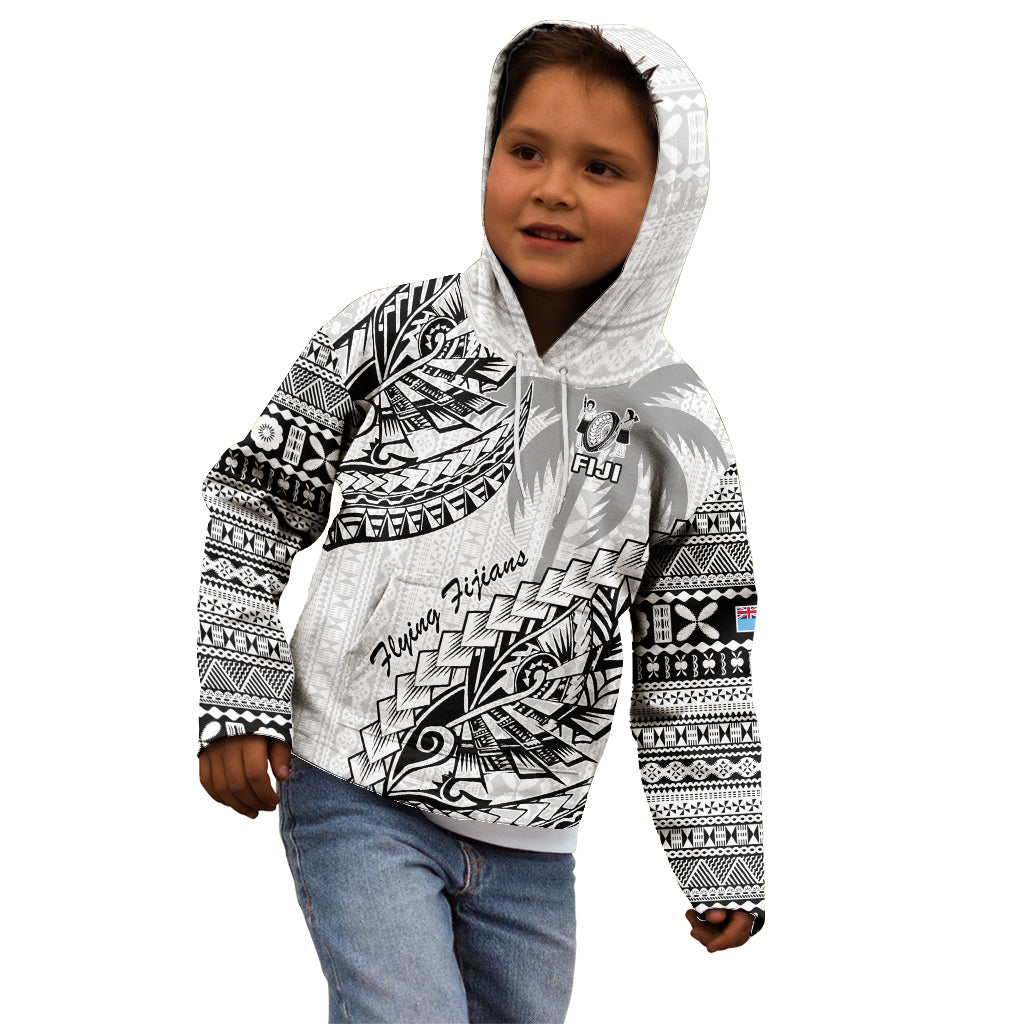 Custom Fiji Rugby Kid Hoodie Kaiviti Fijian Tribal World Cup White LT9 - Polynesian Pride