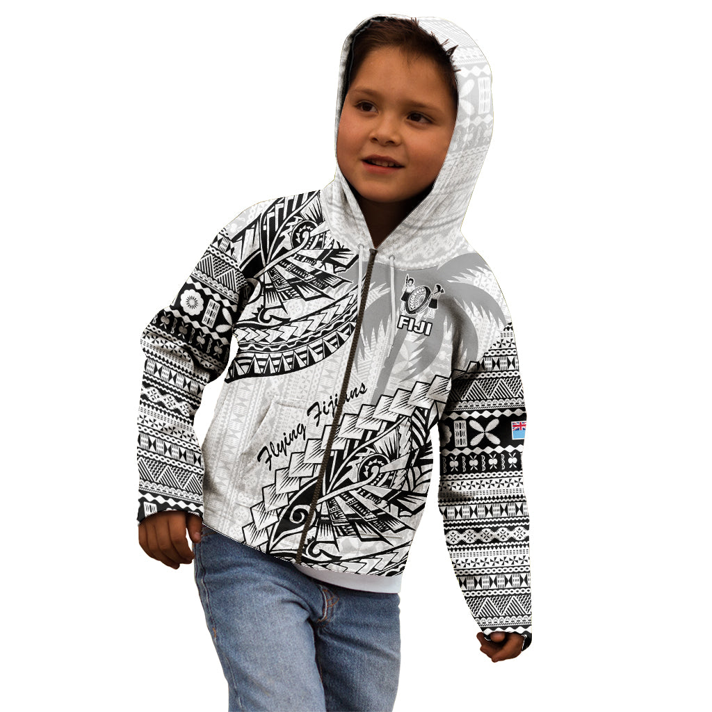 Custom Fiji Rugby Kid Hoodie Kaiviti Fijian Tribal World Cup White LT9 - Polynesian Pride