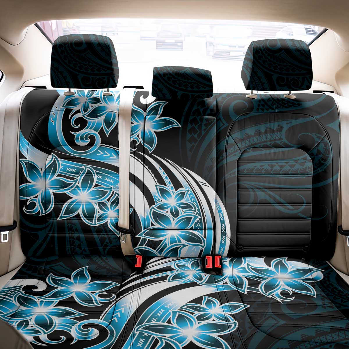 Plumeria Tribal Tattoo Back Car Seat Cover Blue Polynesian Pattern LT9 - Polynesian Pride