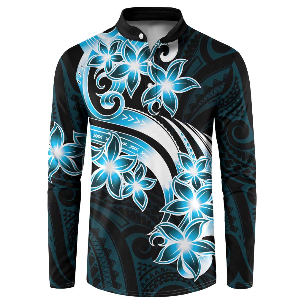 Plumeria Tribal Tattoo Button Sweatshirt Blue Polynesian Pattern LT9 Blue - Polynesian Pride
