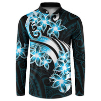 Plumeria Tribal Tattoo Button Sweatshirt Blue Polynesian Pattern LT9 Blue - Polynesian Pride
