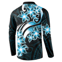 Plumeria Tribal Tattoo Button Sweatshirt Blue Polynesian Pattern LT9 - Polynesian Pride