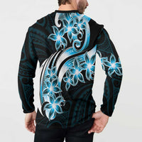 Plumeria Tribal Tattoo Button Sweatshirt Blue Polynesian Pattern LT9 - Polynesian Pride