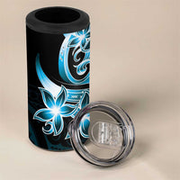 Plumeria Tribal Tattoo 4 in 1 Can Cooler Tumbler Blue Polynesian Pattern