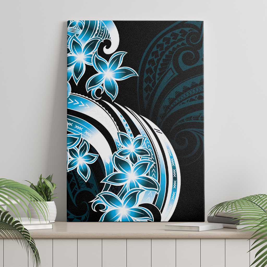 Plumeria Tribal Tattoo Canvas Wall Art Blue Polynesian Pattern LT9 - Polynesian Pride