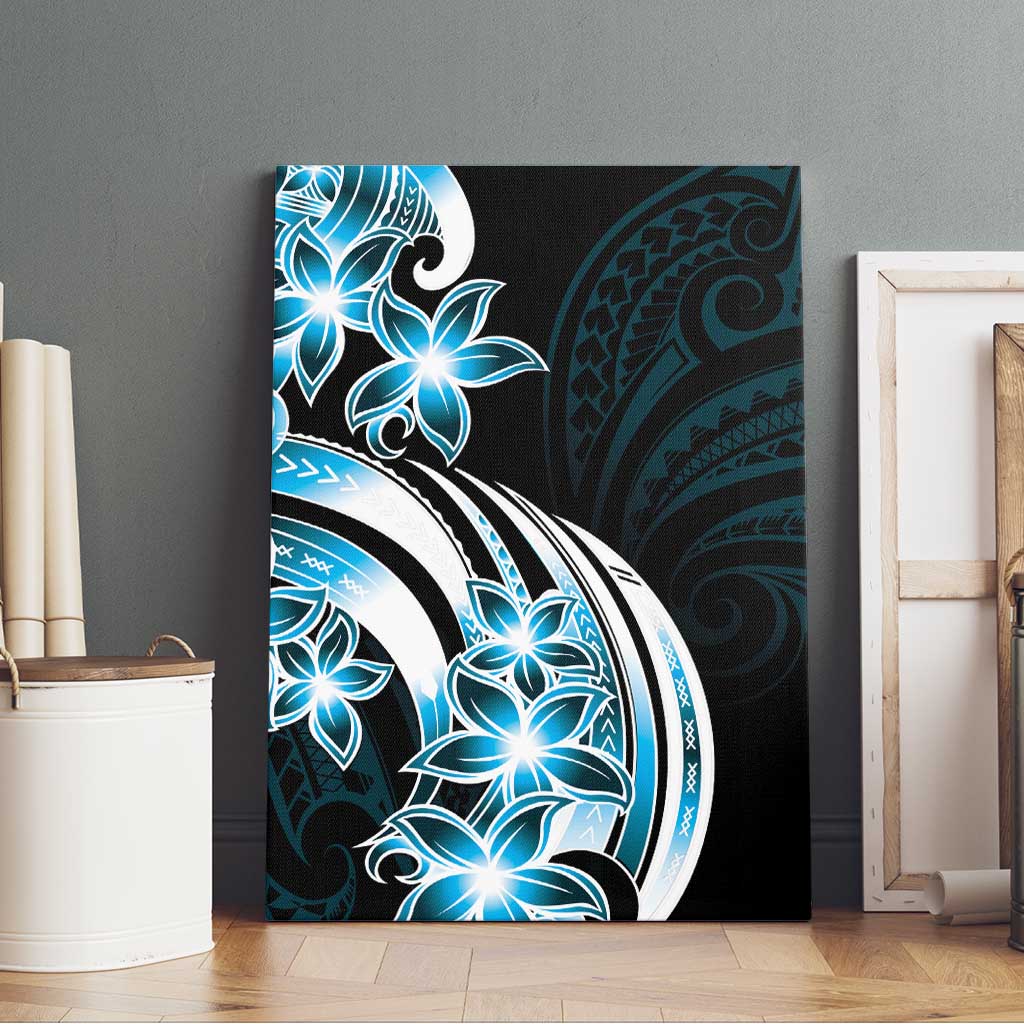 Plumeria Tribal Tattoo Canvas Wall Art Blue Polynesian Pattern LT9 - Polynesian Pride