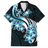 Plumeria Tribal Tattoo Family Matching Long Sleeve Bodycon Dress and Hawaiian Shirt Blue Polynesian Pattern LT9 Dad's Shirt - Short Sleeve Blue - Polynesian Pride