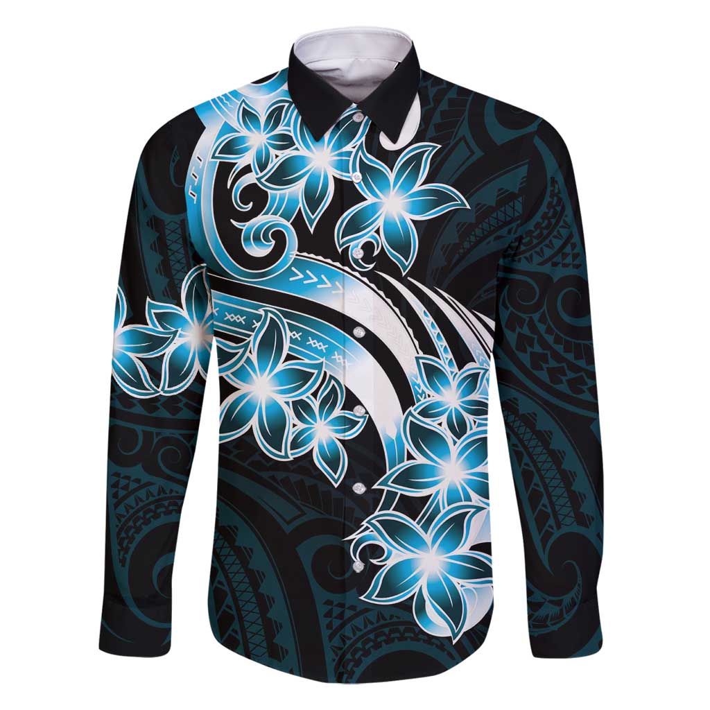 Plumeria Tribal Tattoo Family Matching Mermaid Dress and Hawaiian Shirt Blue Polynesian Pattern