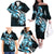 Plumeria Tribal Tattoo Family Matching Off The Shoulder Long Sleeve Dress and Hawaiian Shirt Blue Polynesian Pattern