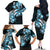 Plumeria Tribal Tattoo Family Matching Off The Shoulder Long Sleeve Dress and Hawaiian Shirt Blue Polynesian Pattern