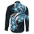 Plumeria Tribal Tattoo Family Matching Off The Shoulder Long Sleeve Dress and Hawaiian Shirt Blue Polynesian Pattern